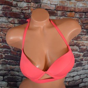 Victorias Secret 34D Swim The Hottie Halter bikini Top Neon Pink Push Up Strappy